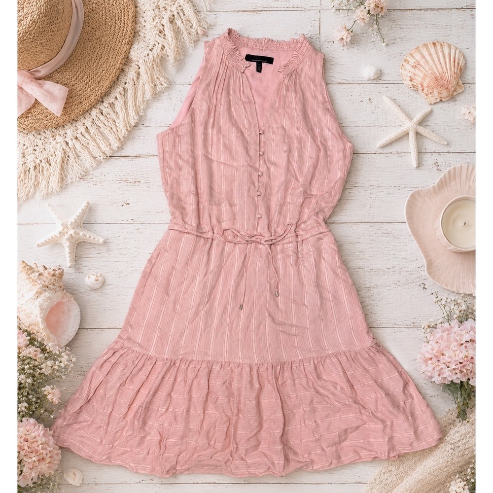 White House Black Market Blush Linen Blend Sleeveless Drawstring‎ Dress M